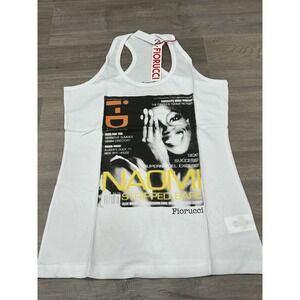 NWT FIORUCCI White Naomi Campbell Printed Graphic Tank Top Racerback Size Small